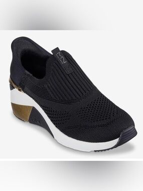 MARK NASON LA Black Knit Slip-On Wedge Sneaker with Gold Accent